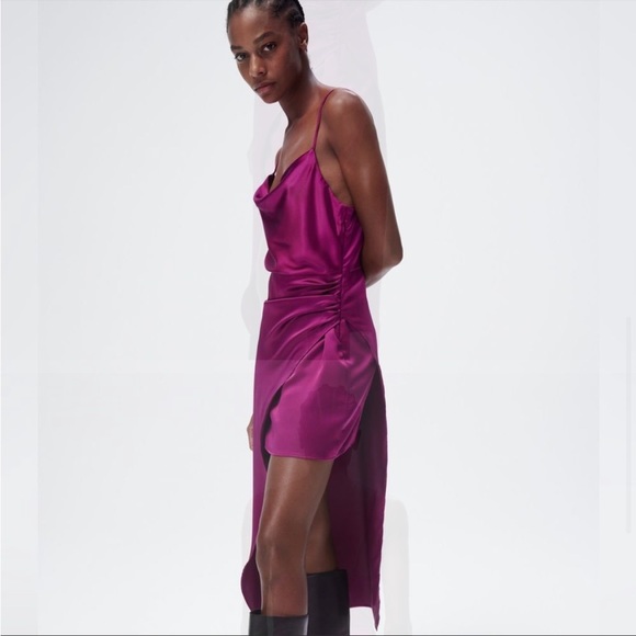 Zara SATIN EFFECT ASYMMETRIC DRESS New - Picture 5 of 7